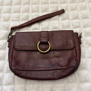 Overland Brown Leather Wristlet Clutch Bag ~‎ Western Southwestern Boho Concert